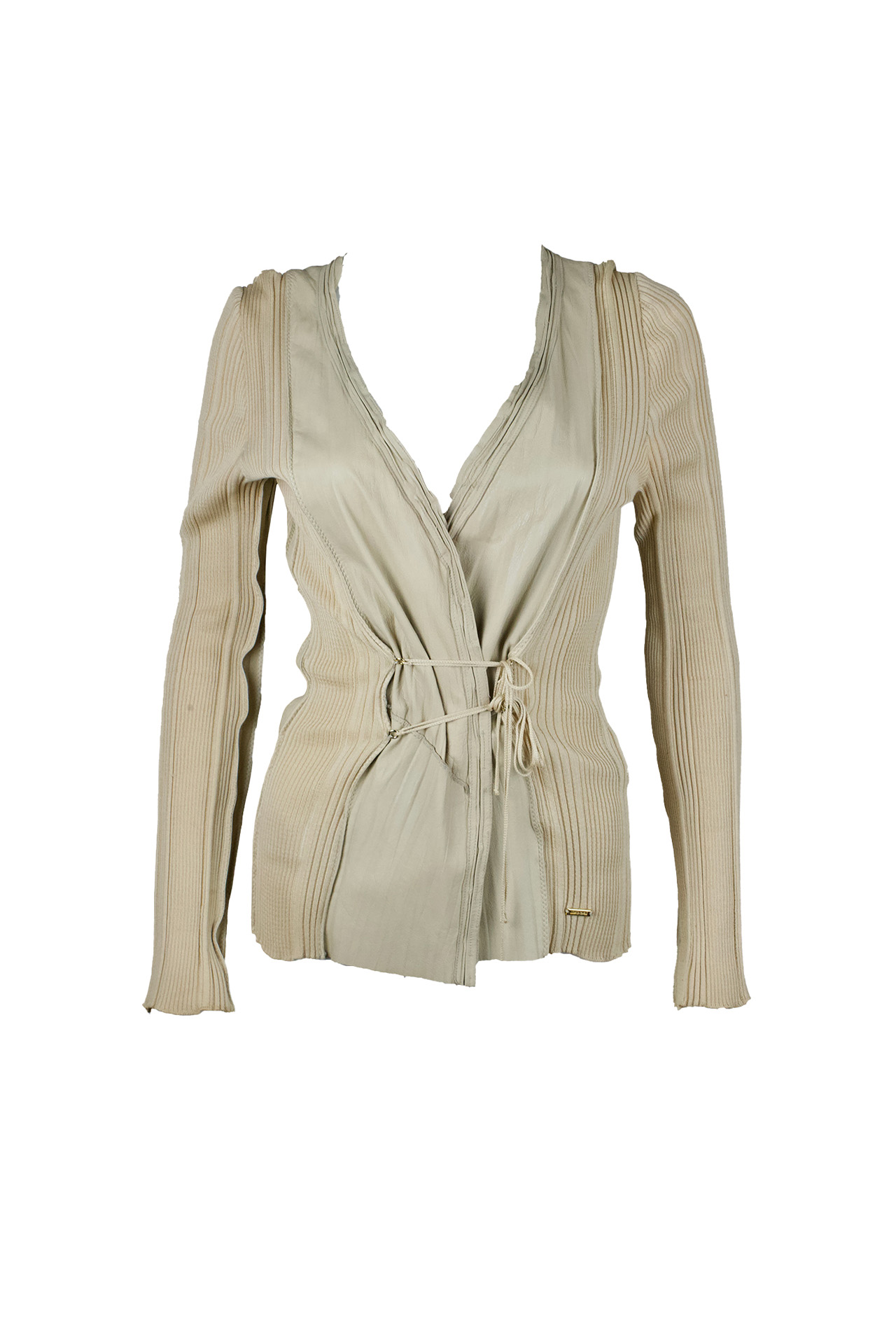 Roberto Cavalli Beige Knit and Leather Cardigan - Preowned
