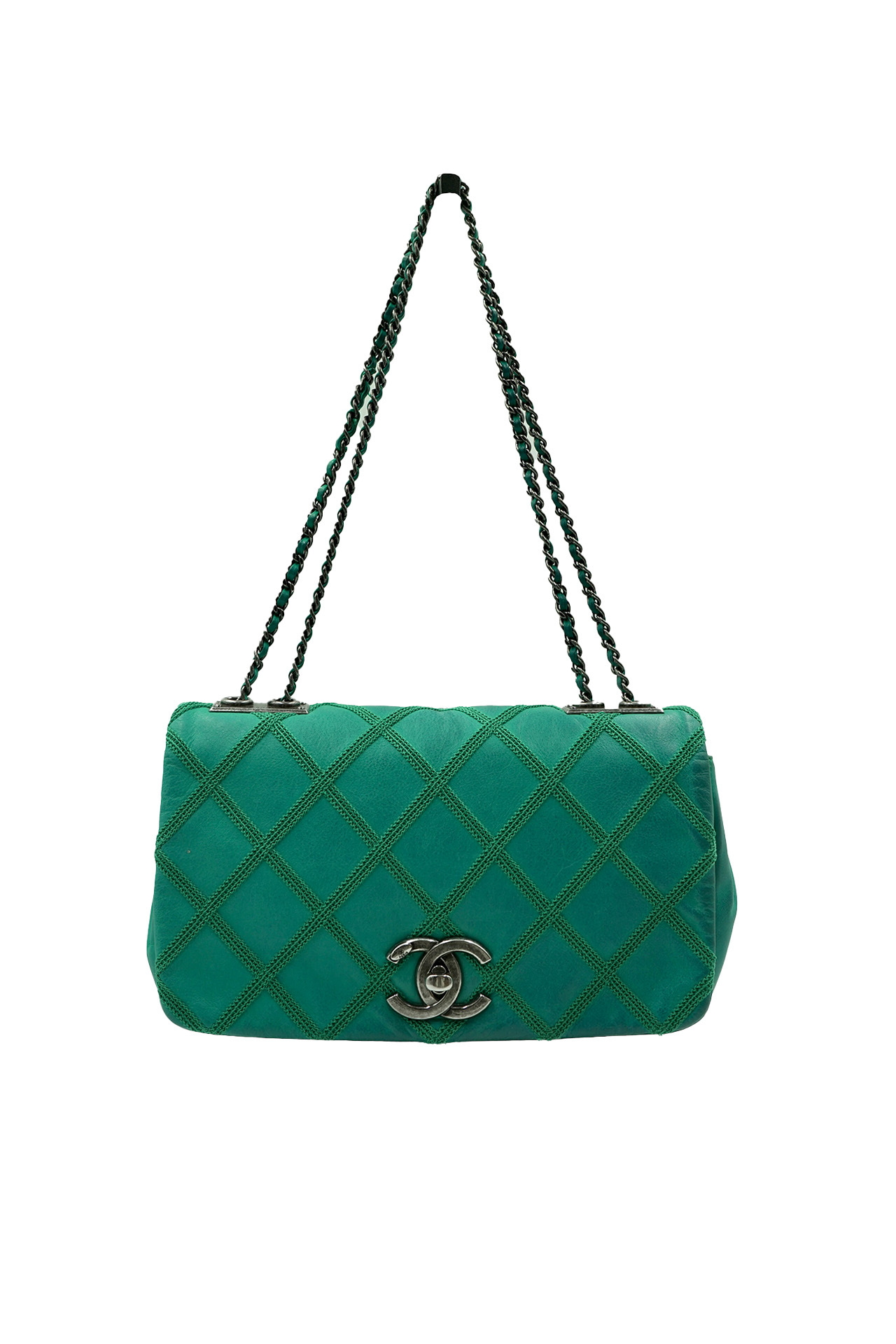 Chanel Turquoise Diamond Stitch Leather Small Flap Bag- Preowned