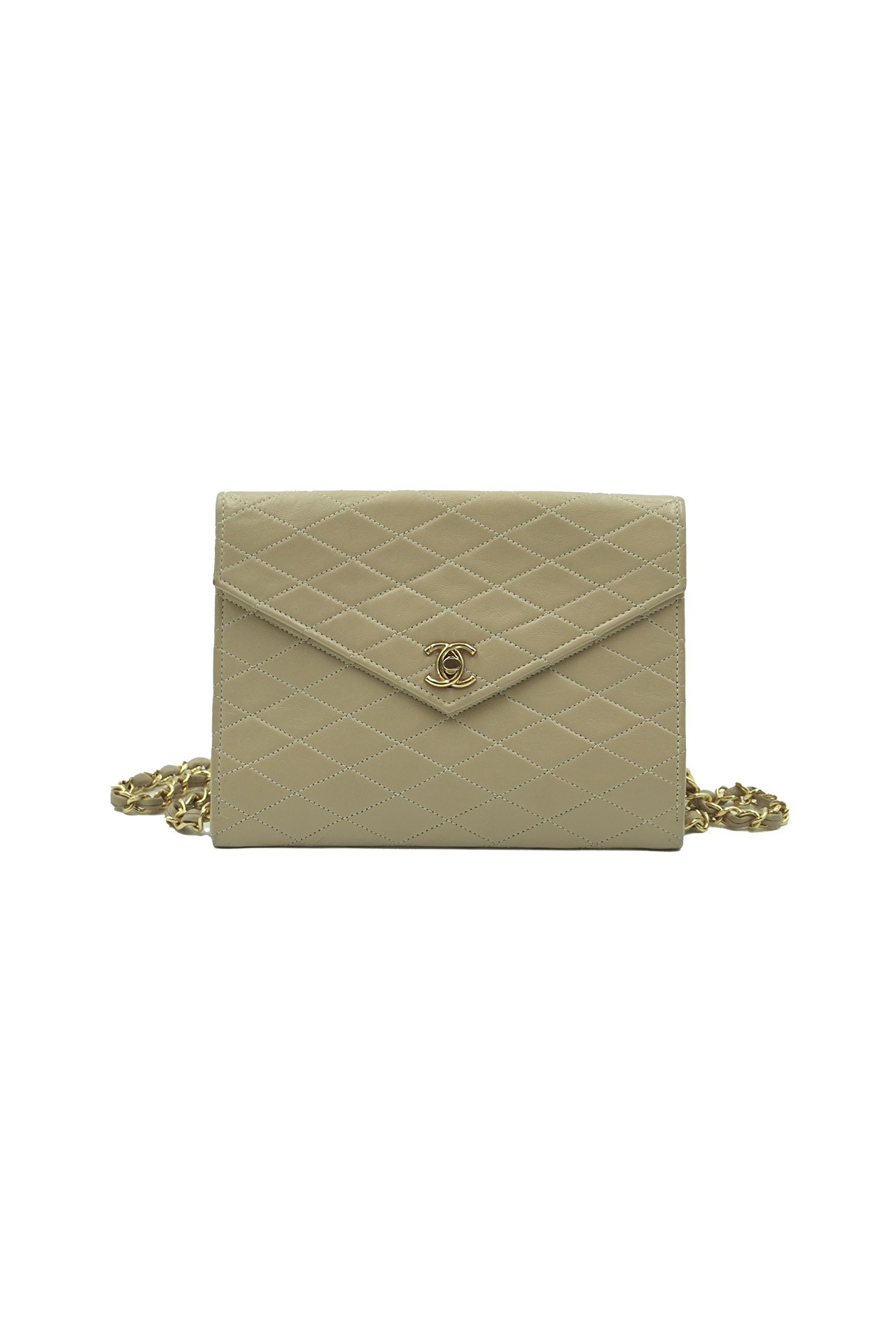 Chanel Vintage Beige Diamond Quilted Envelope Flap Bag- Preowned