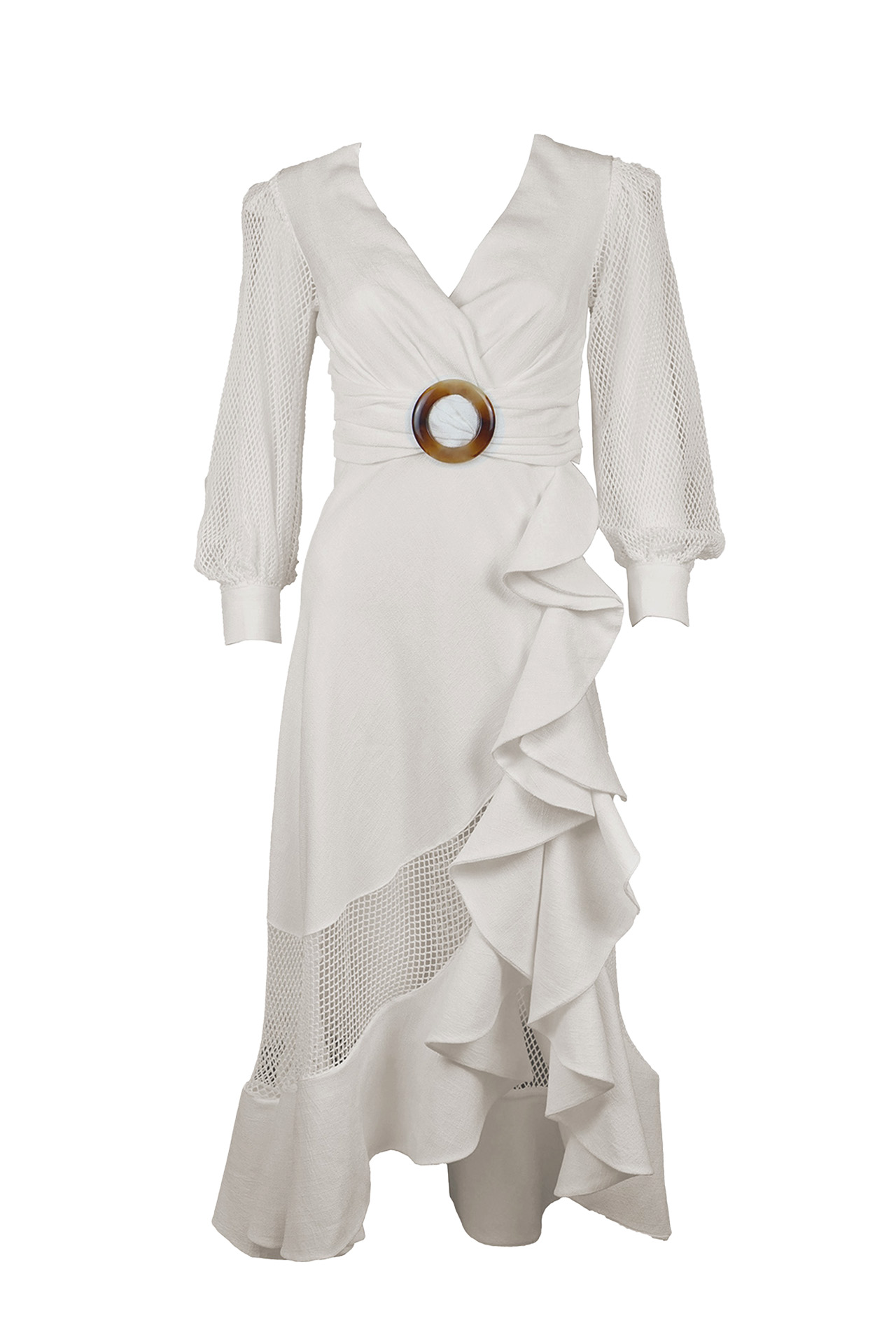 PatBo Mesh Trim Belted Midi Dress- Preowned