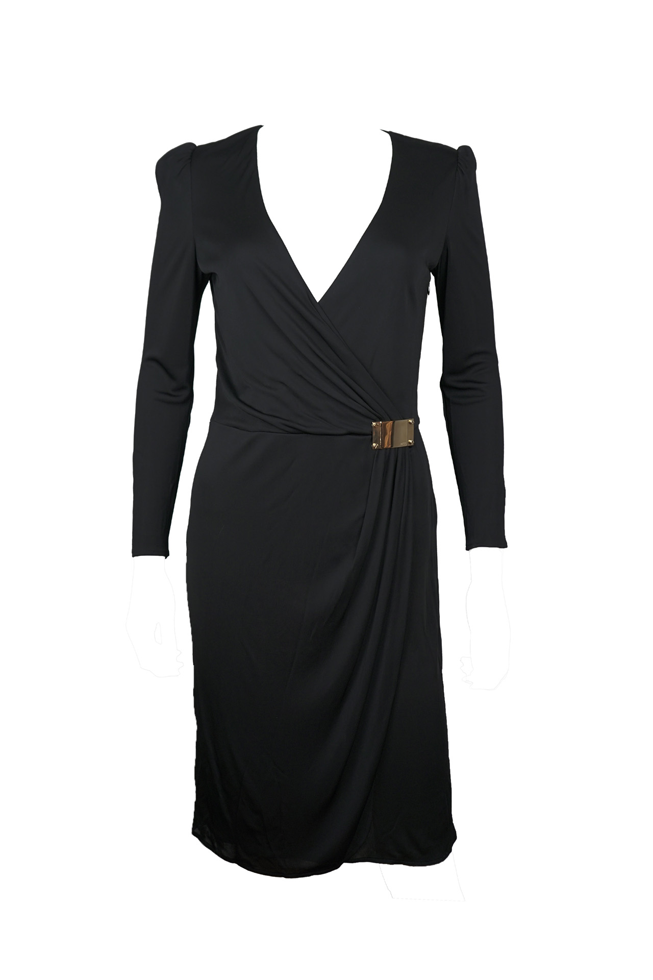 Emilio Pucci Black Long Sleeve Draped Overlap Dress- Preowned