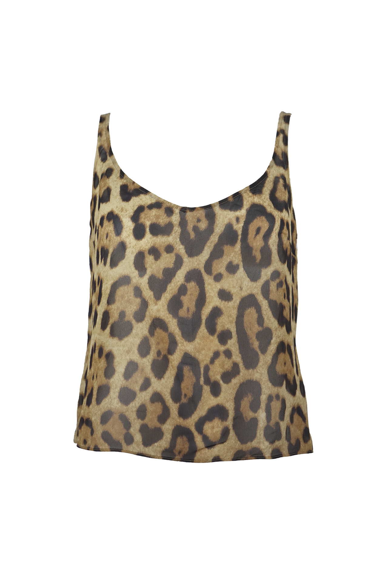 Escada Brown Leopard Print Sheer Silk Sleeveless Tank Top- Preowned