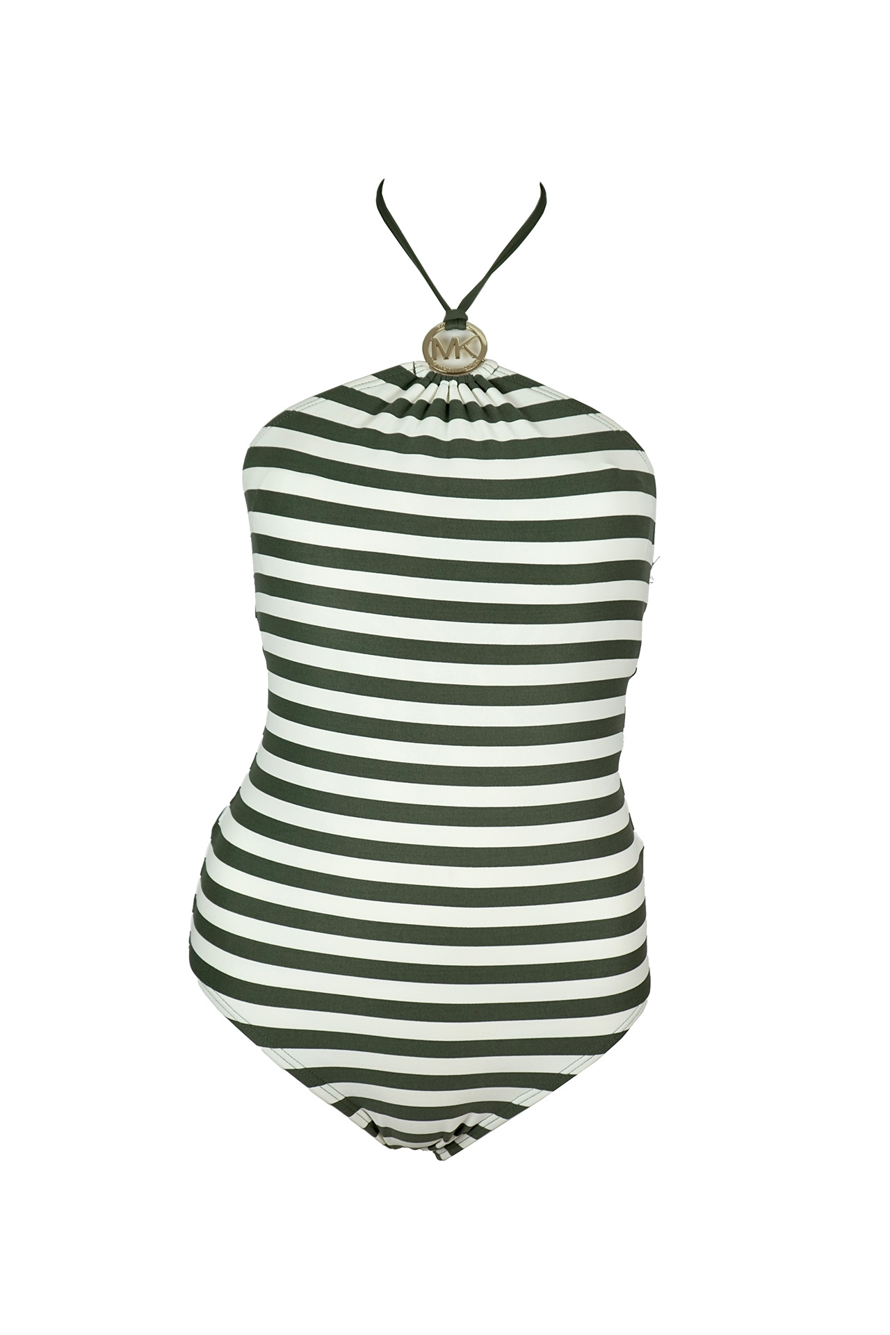 Michael Kors Striped Halter One-Piece Swimsuit