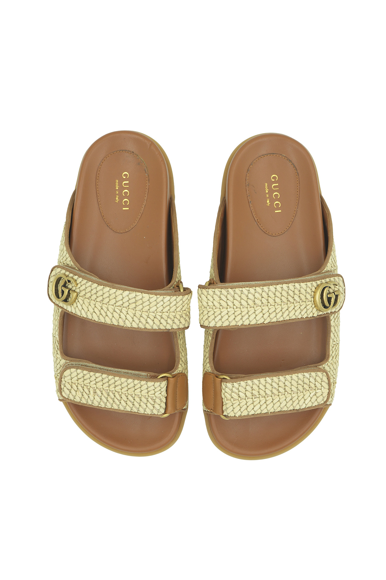 Gucci Moritz Raffia-Effect Slide Sandals-Preowned