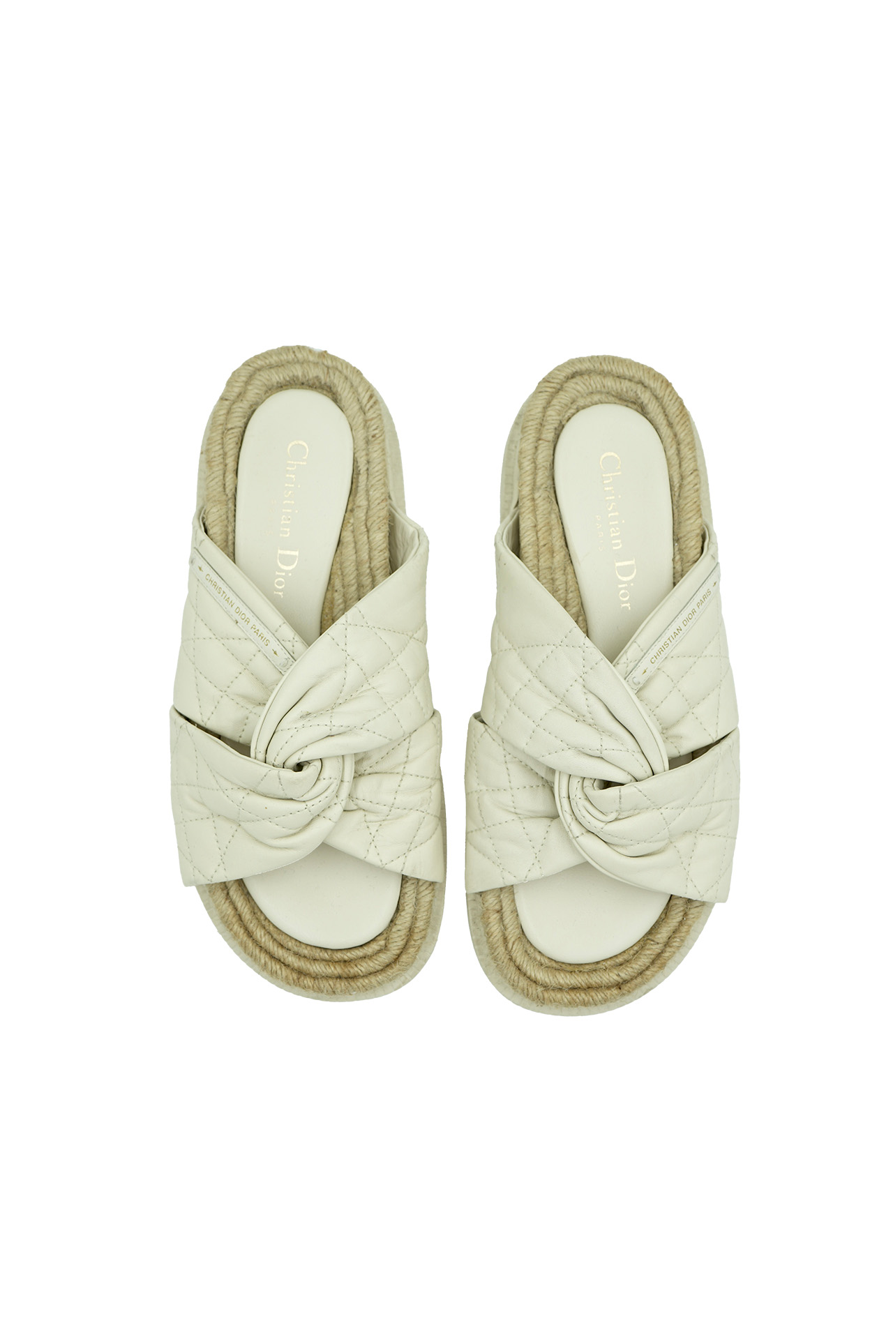 Christian Dior Calfskin Cannage D-Twist Espadrille Slide Sandals-Preowned.