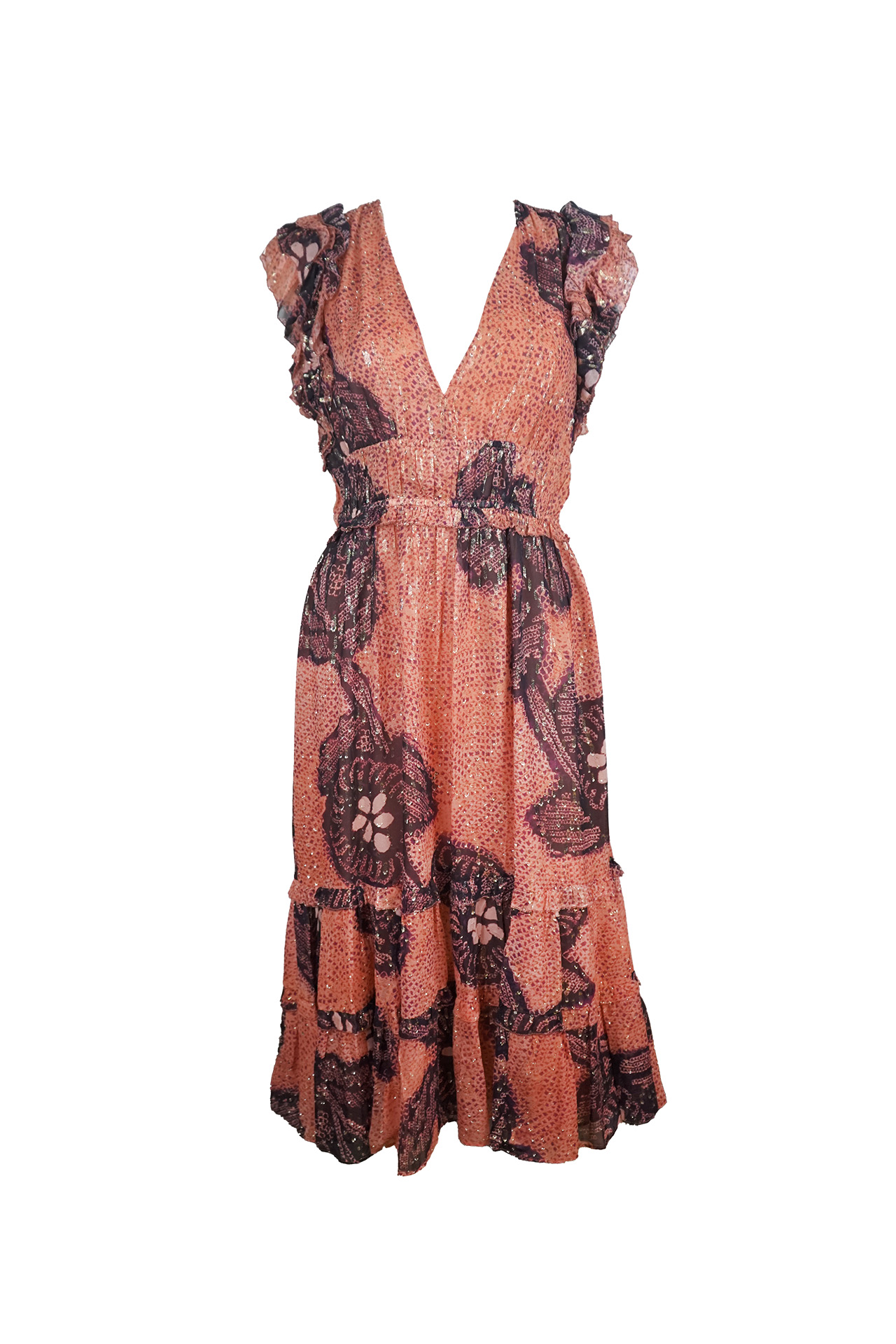 Ulla Johnson Akira Metallic Floral Midi Dress- Preowned