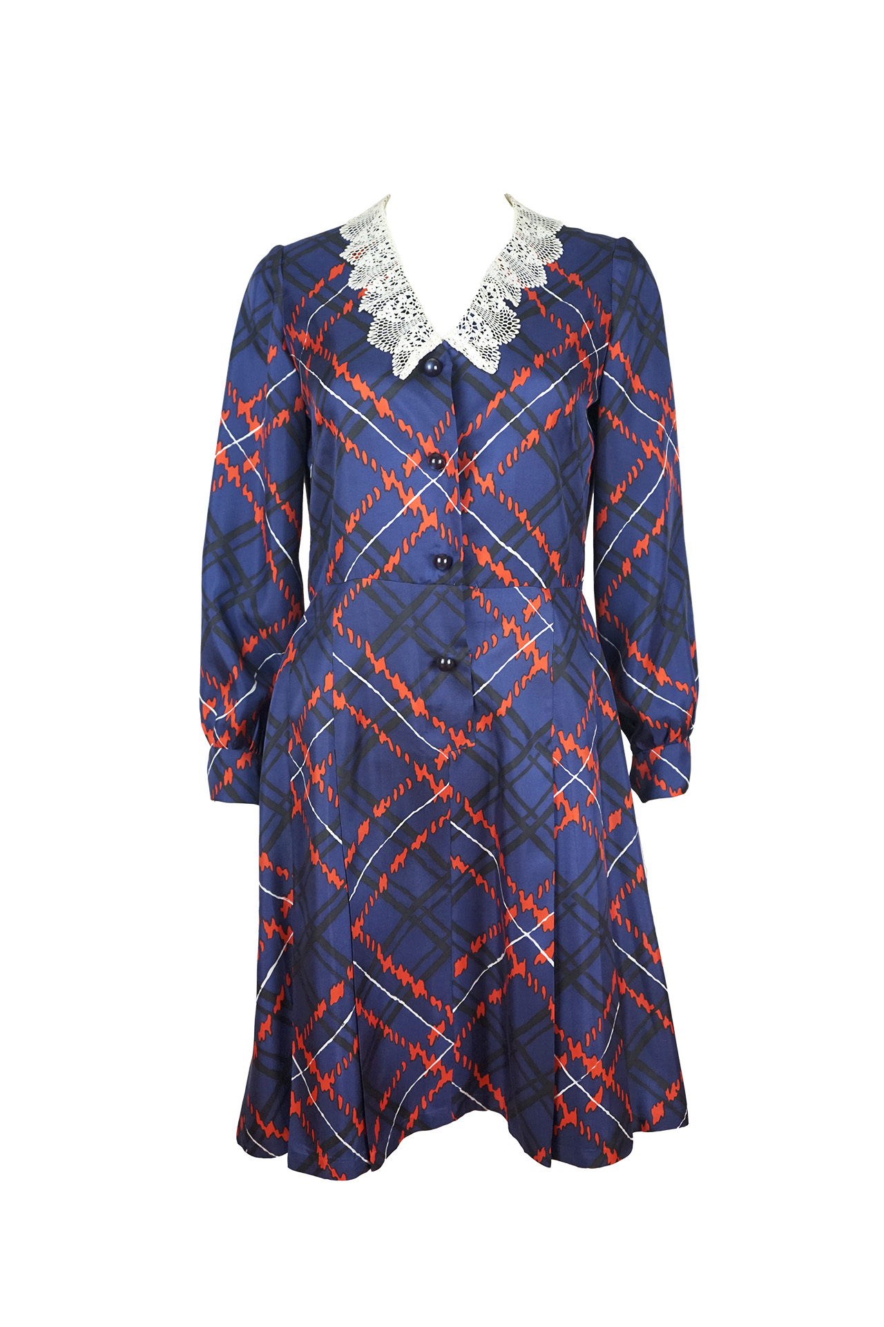 Vintage Carven Plaid Lace-Collar Dress- Preowned