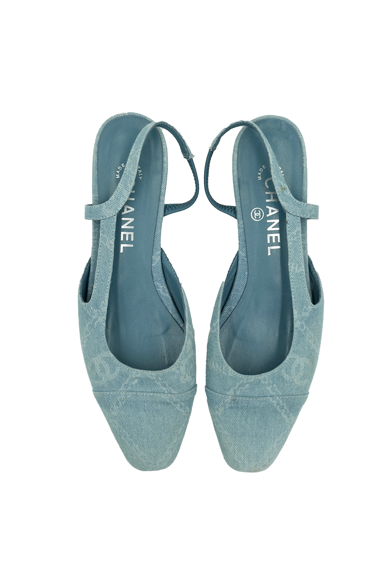 Chanel Blue Denim CC Logo Slingback Flats- Preowned