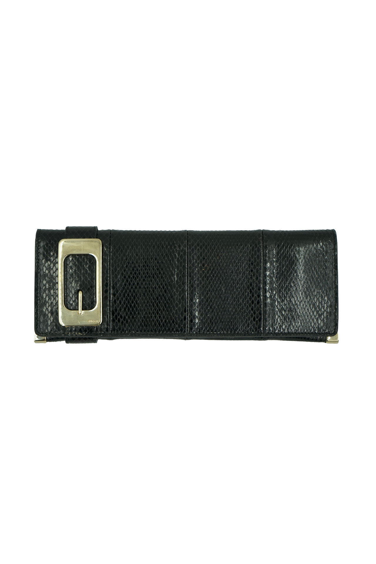 Gucci Black Snakeskin Buckle Clutch- Preowned