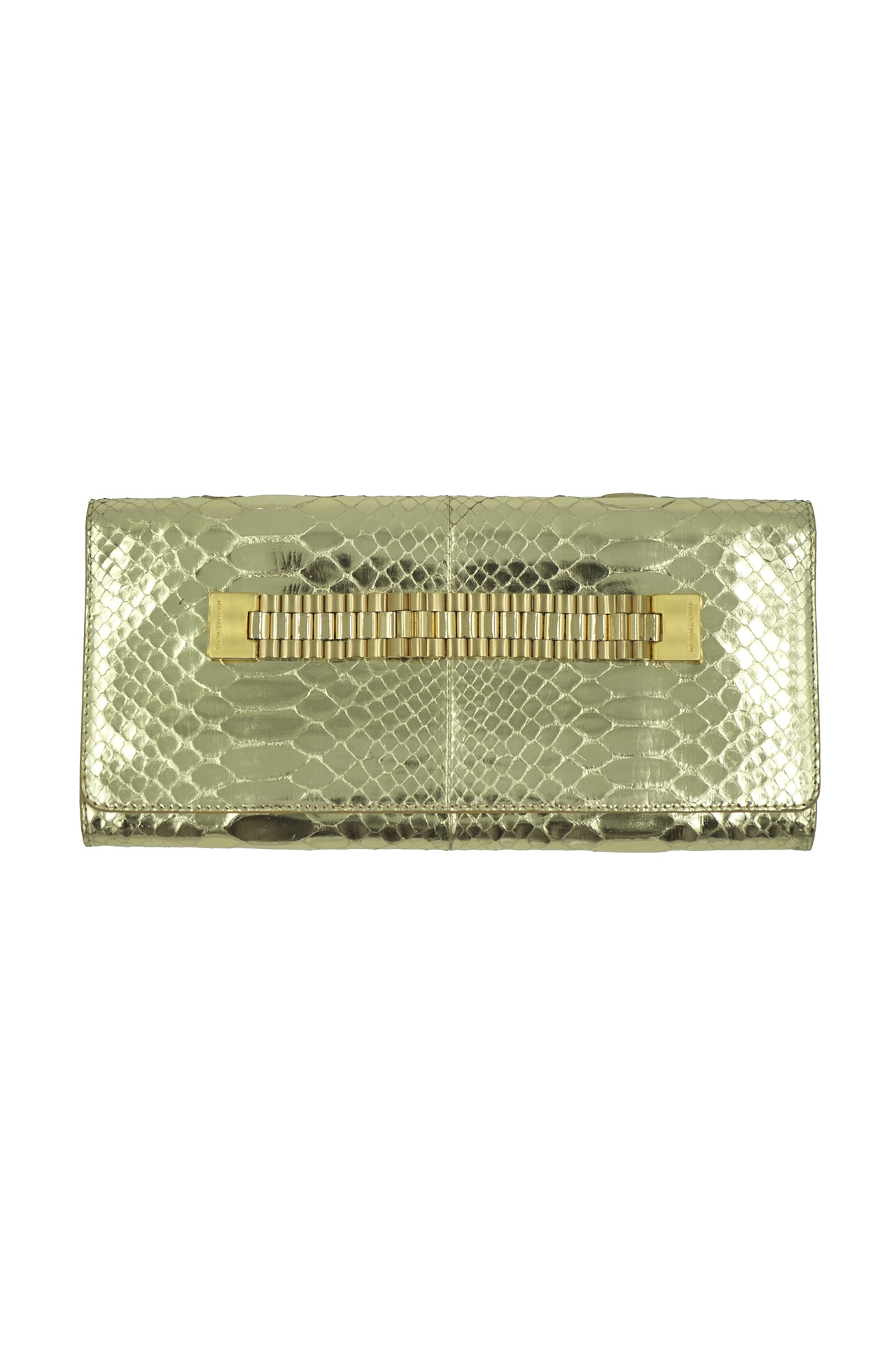 Michael Kors Gold Snakeskin Watch-Link Clutch- Preowned