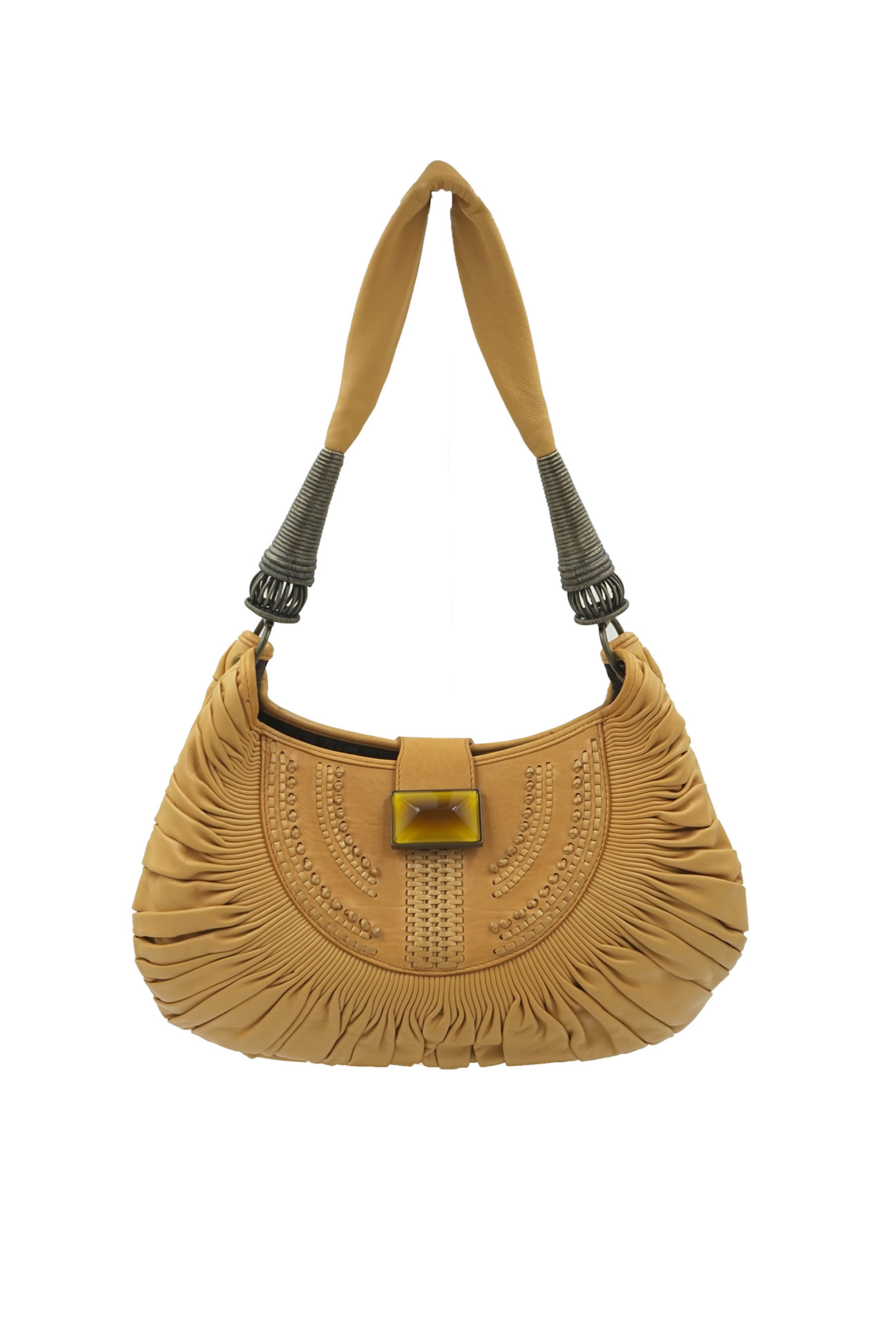 Christian Dior Vintage Yellow Lambskin Plisse Hobo Bag- Preowned