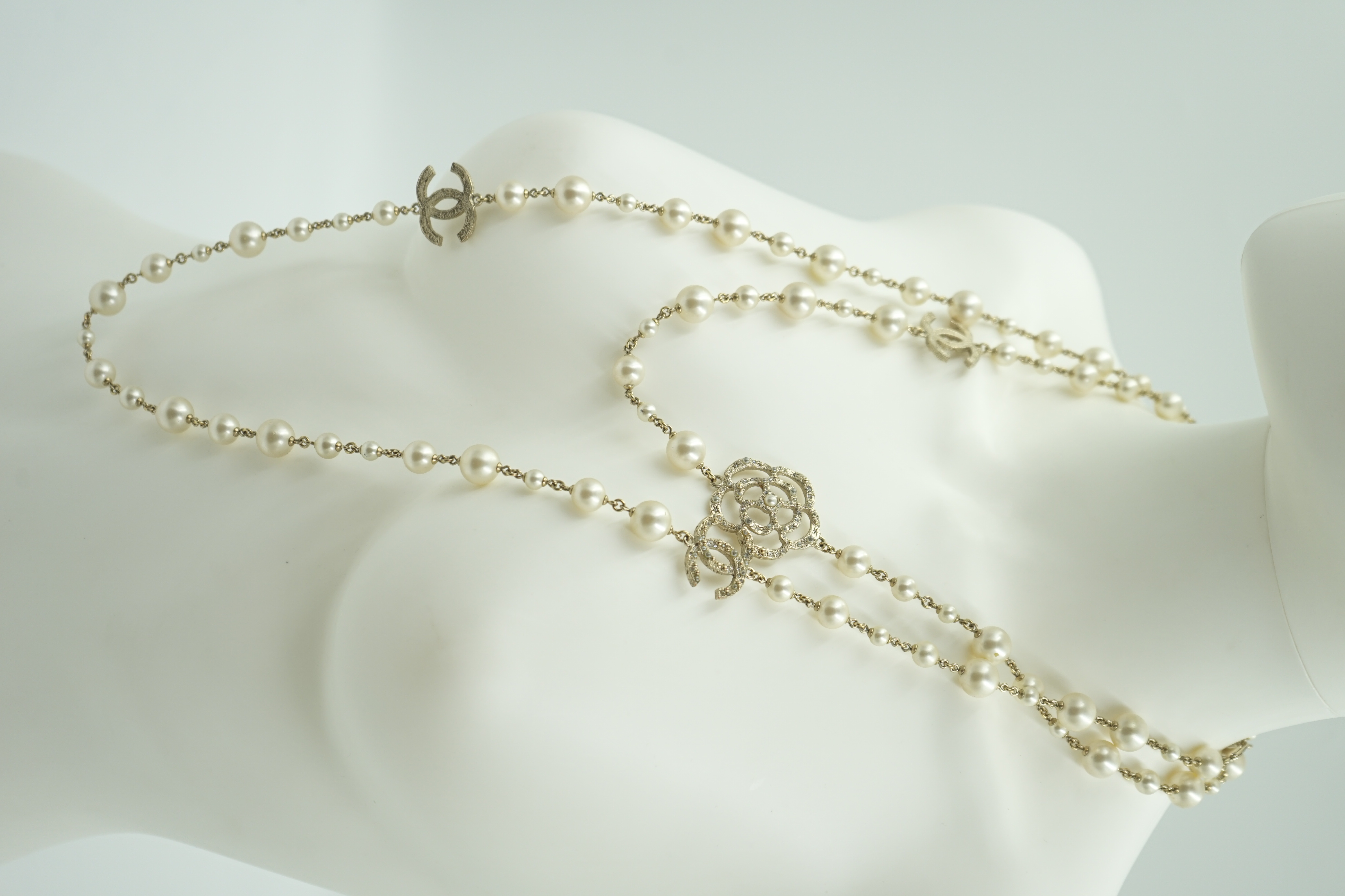 Chanel Camellia CC Pearl Sautoir Necklace- Preowned