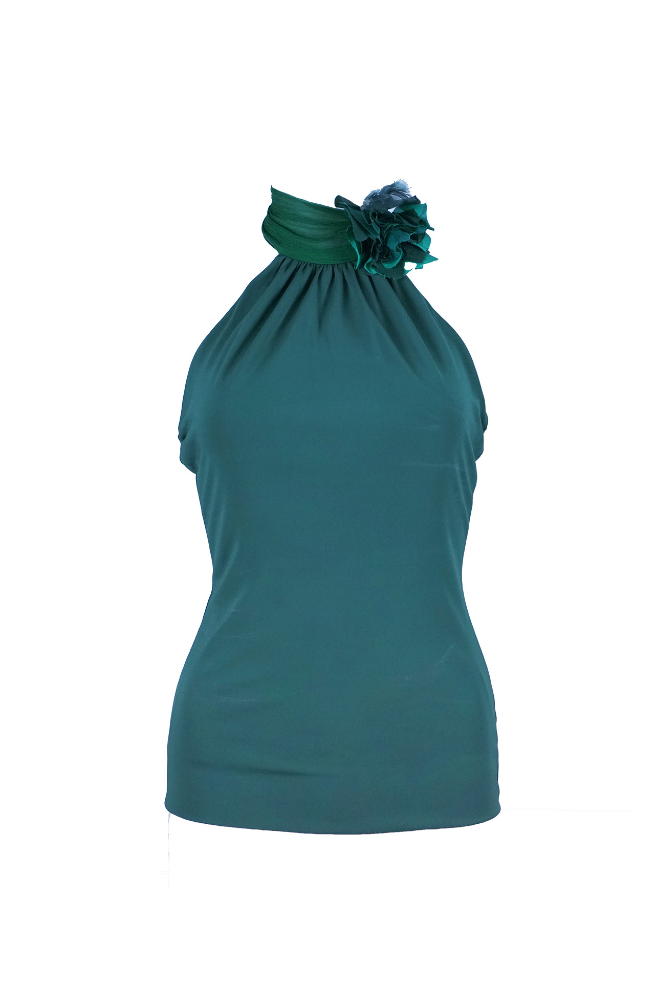 Gucci Emerald Green Halter Top with Floral Accent- Preowned