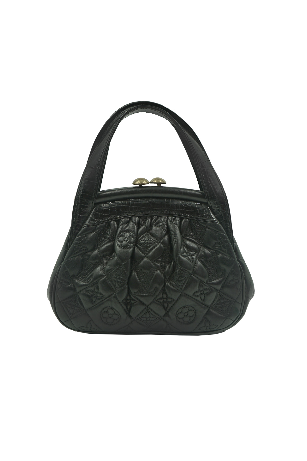 Louis Vuitton Alligator-trim Vienna Sac Fermoir PM in Black Monogram Quilted Leather- Preowned
