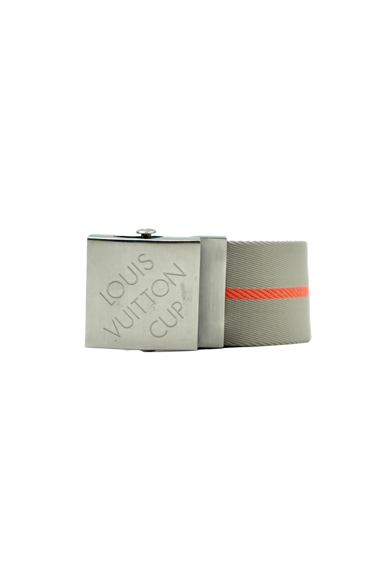 Louis Vuitton Cup Grey Striped Nylon Webbing Belt- Preowned