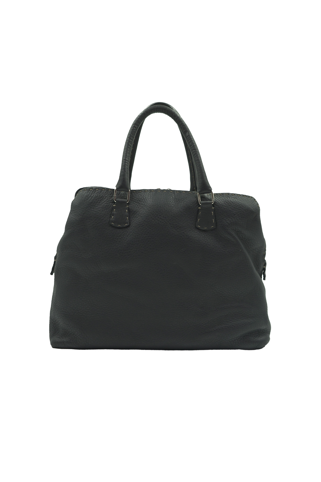 Fendi Selleria Black Pebbled Leather Tote Bag- Preowned
