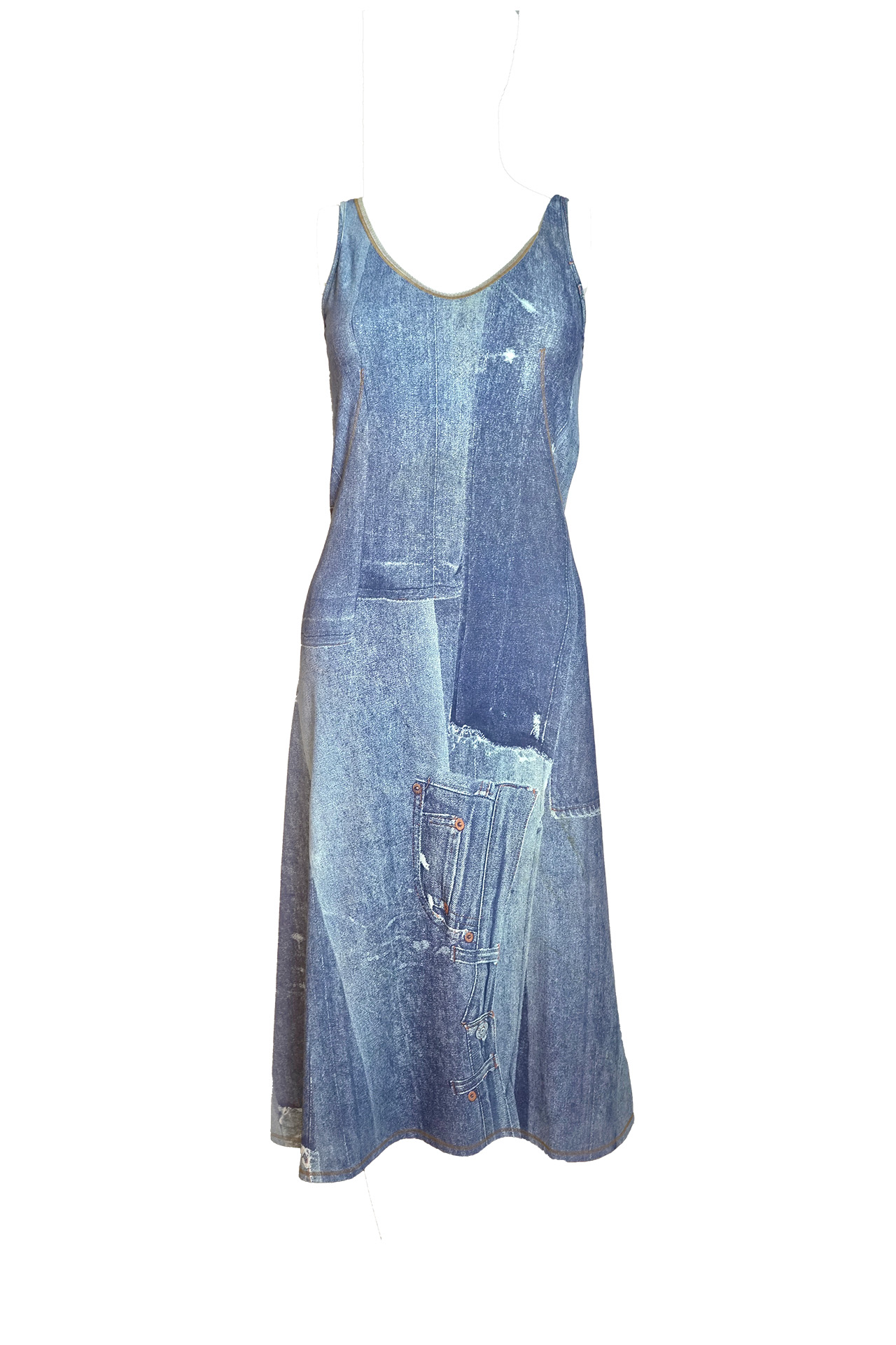 Vintage Just Cavalli Y2K Trompe l'Oeil Denim Print Dress- Preowned