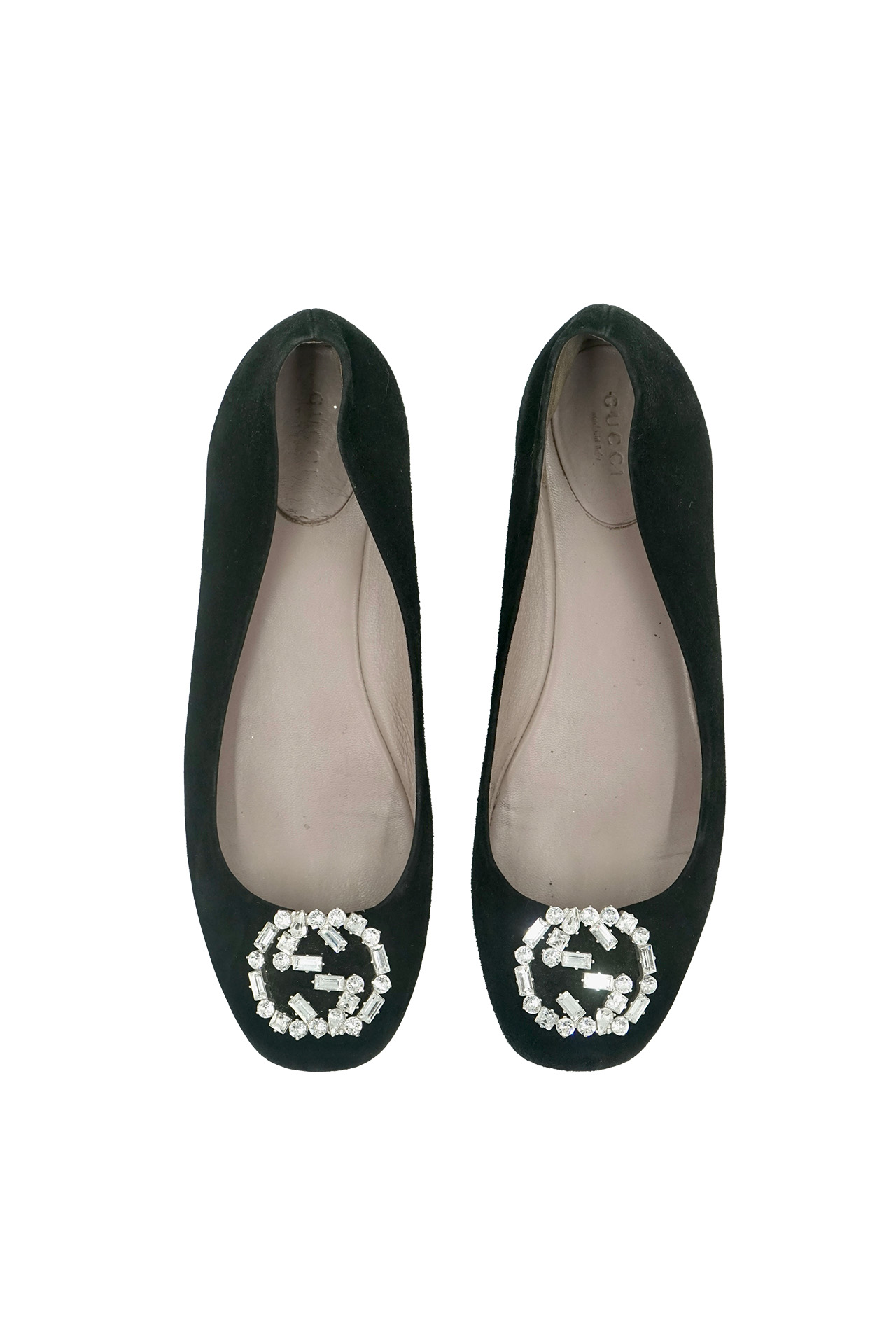 Gucci Interlocking G Crystal-Embellished Suede Ballet Flats- Preowned