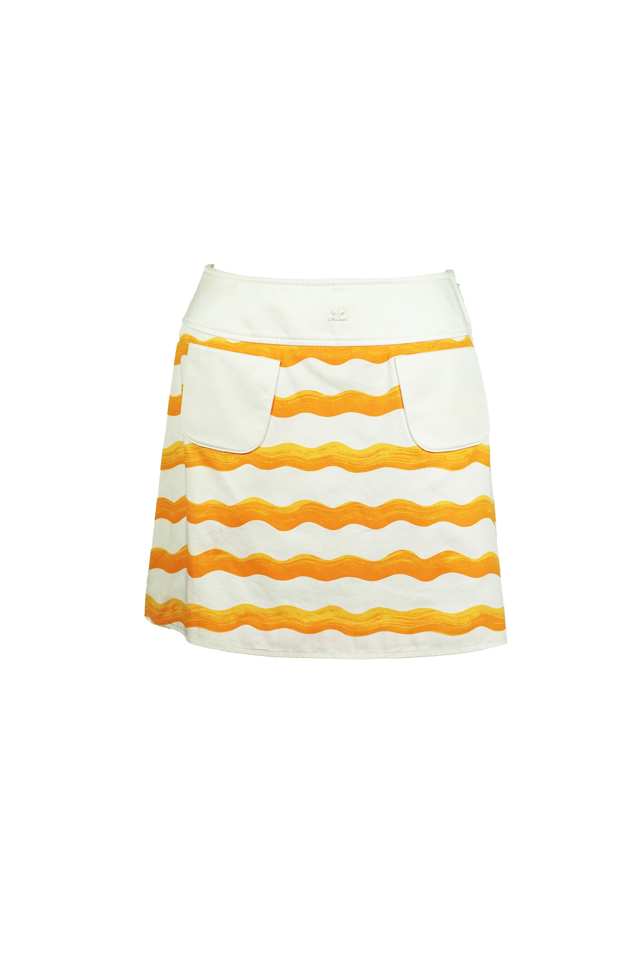 Courrèges Paris Orange Wave Print Cotton A-Line Skirt- Preowned