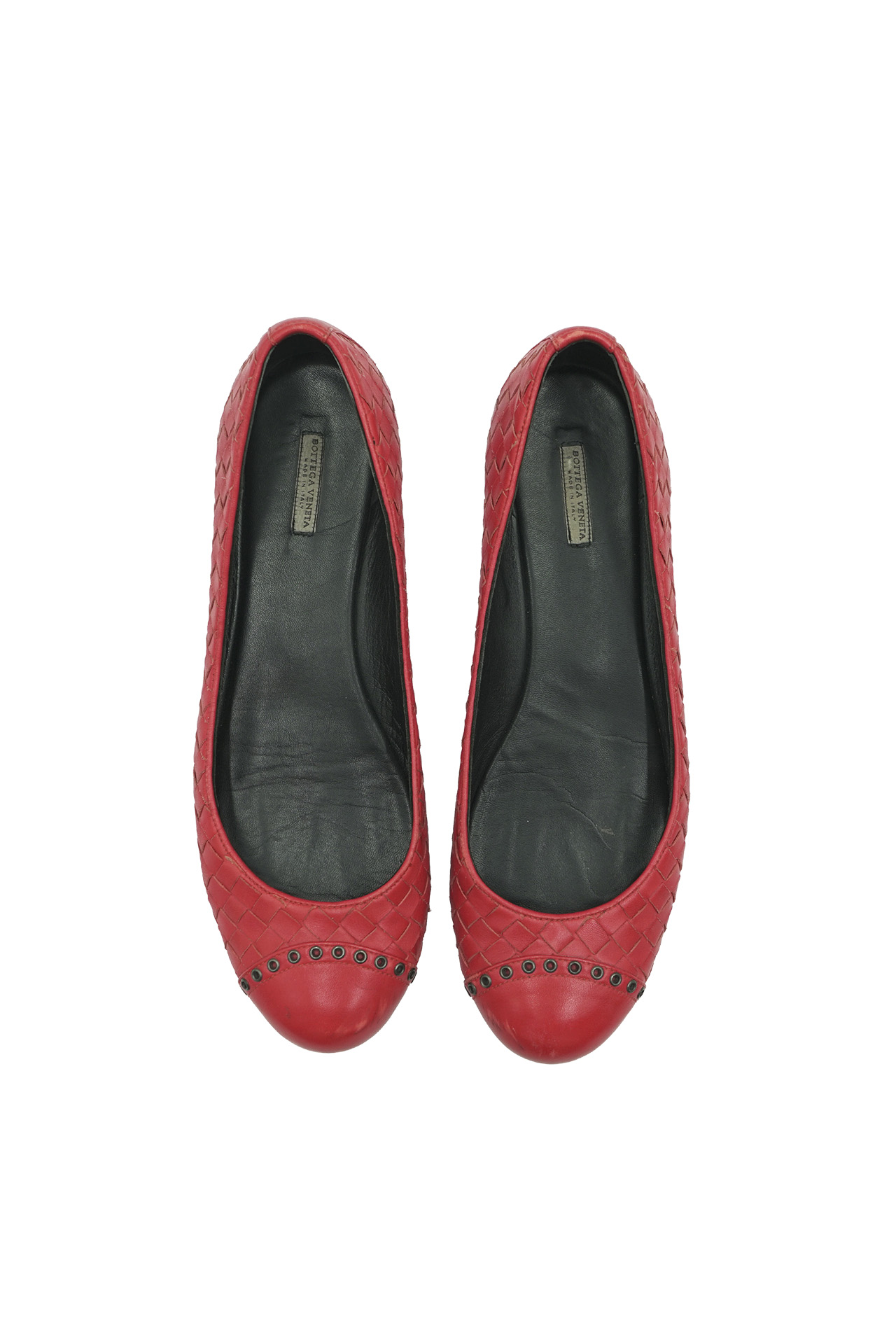 Bottega Veneta Intrecciato Red Leather Ballet Flats- Preowned