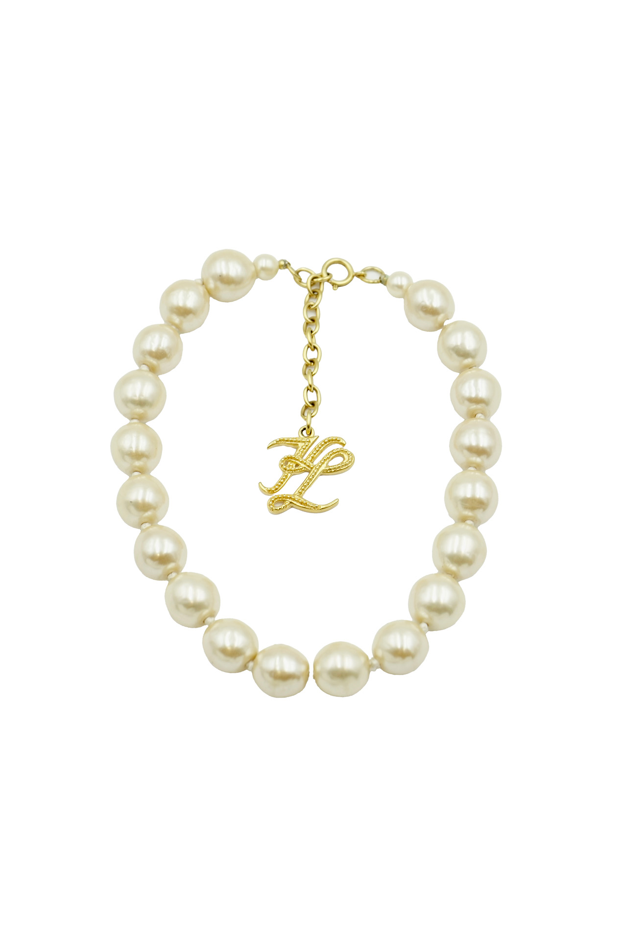 Vintage Karl Lagerfeld Monogram Logo Pearl Charm Necklace- Preowned