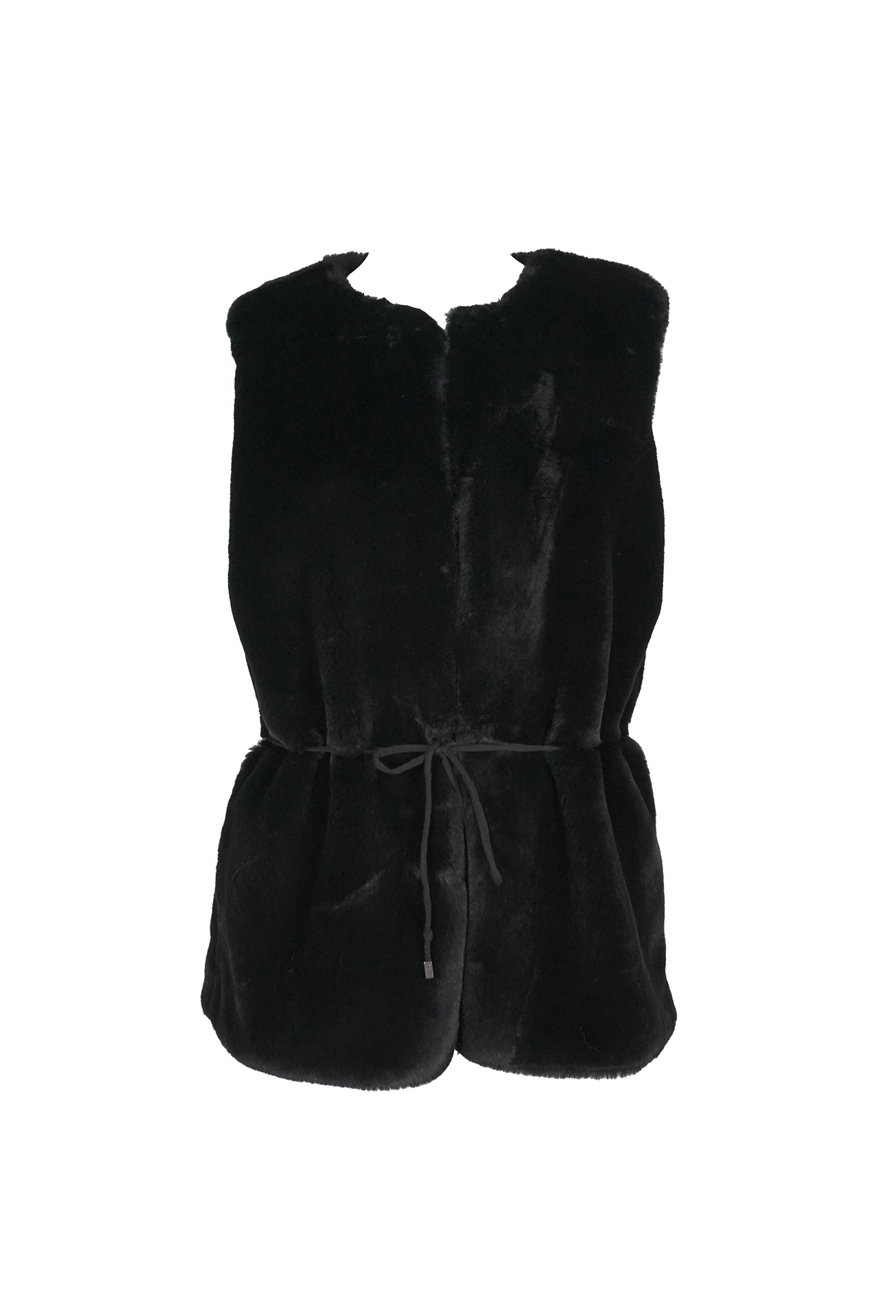 T Tahari Black Faux Fur Drawstring Vest- Preowned