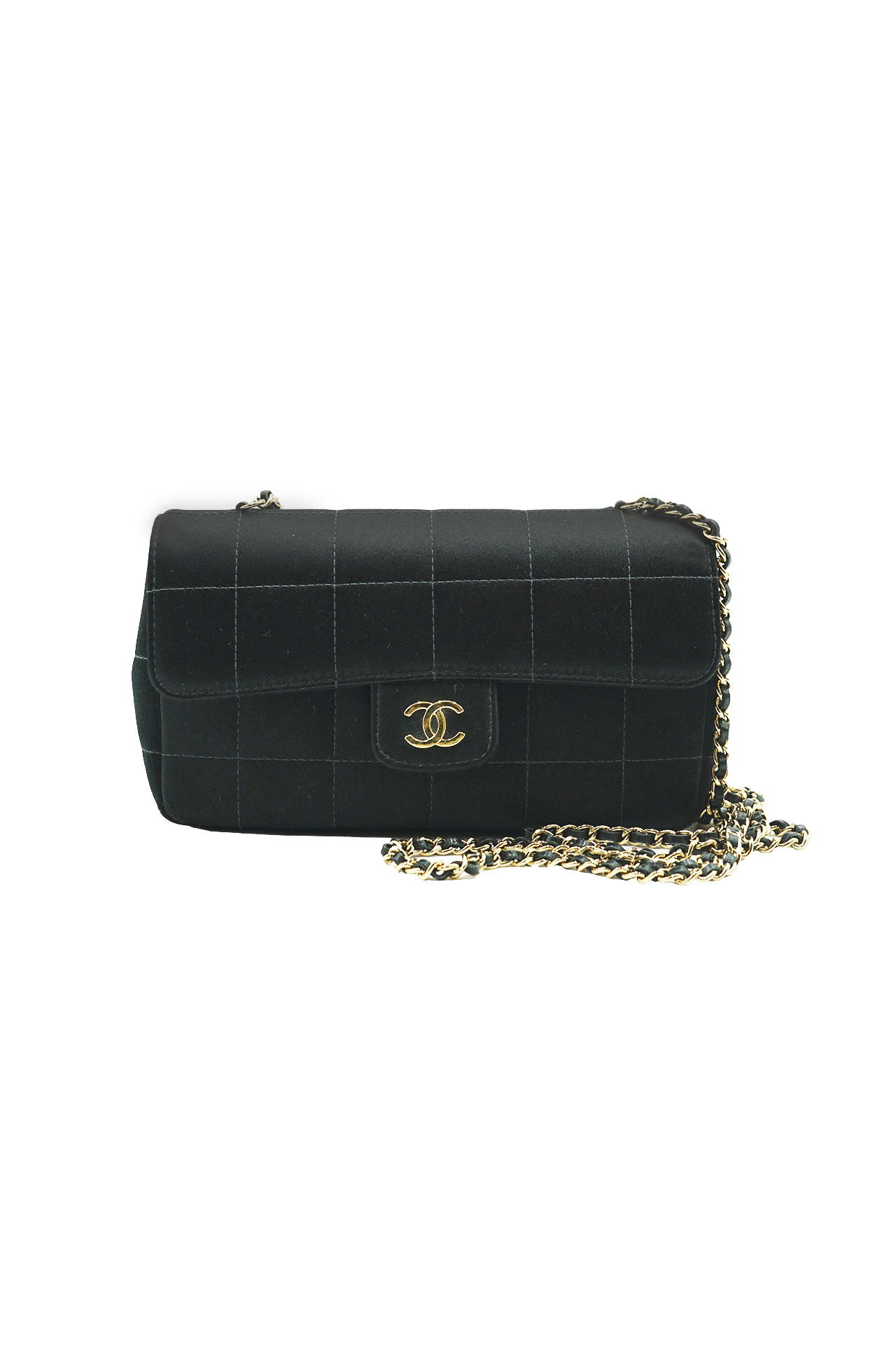 Chanel Choco Bar Black Satin Mini Flap Bag- Preowned