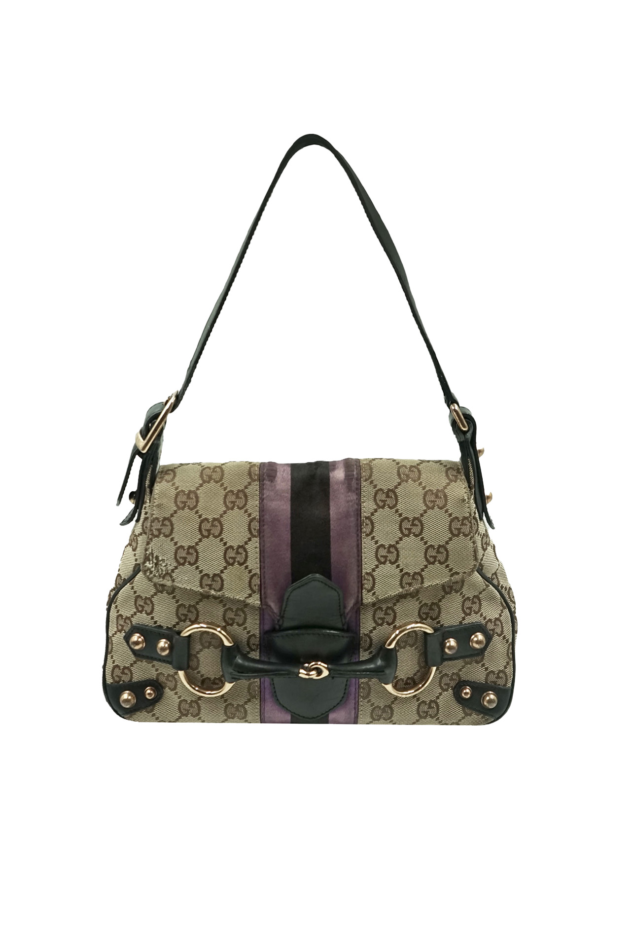 Gucci GG Canvas Vintage Web Horsebit Shoulder Bag- Preowned