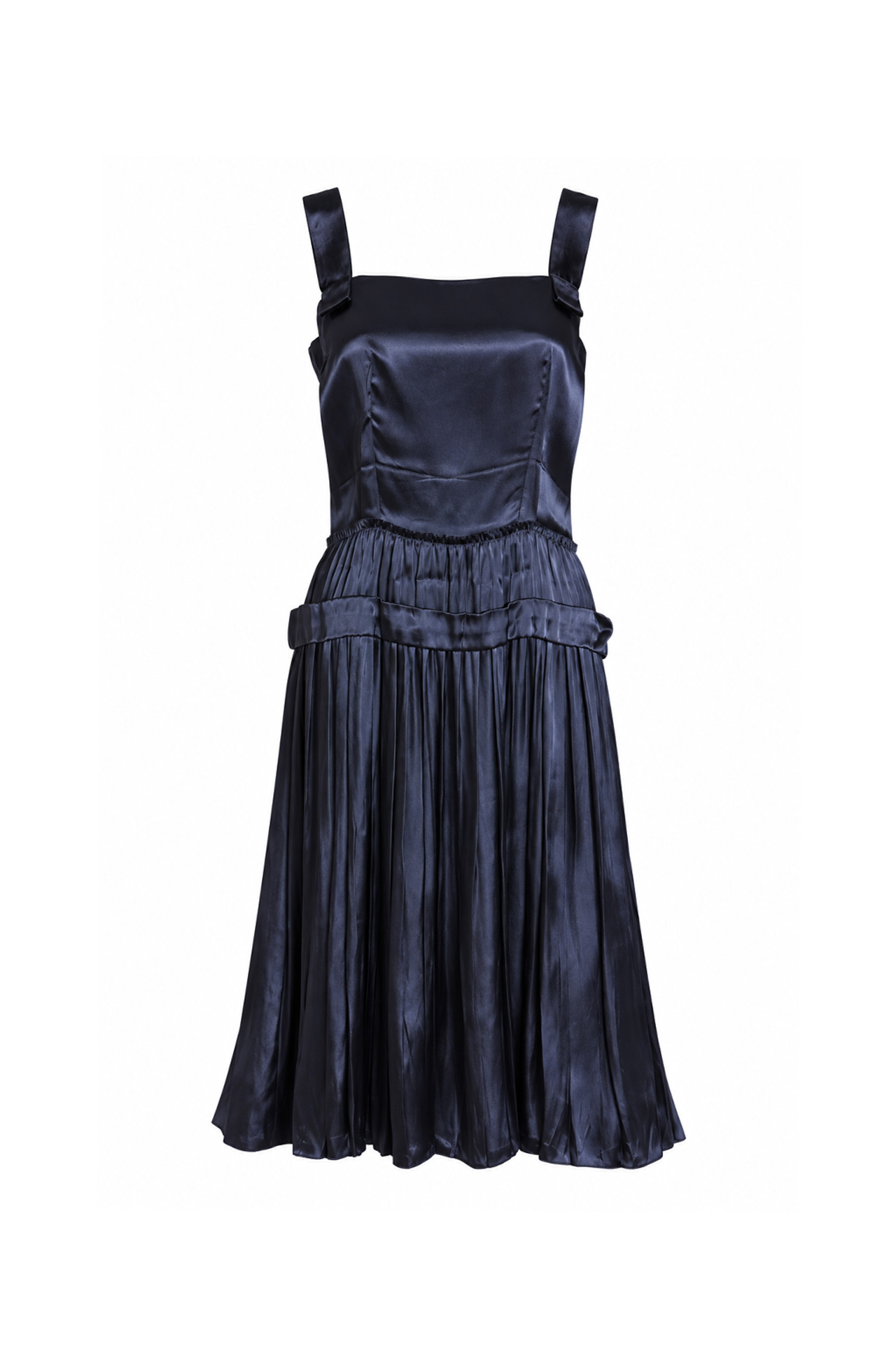 Lanvin Hiver 2006 Navy Silk Pleated Drop Waist Cocktail Dress- Preowned