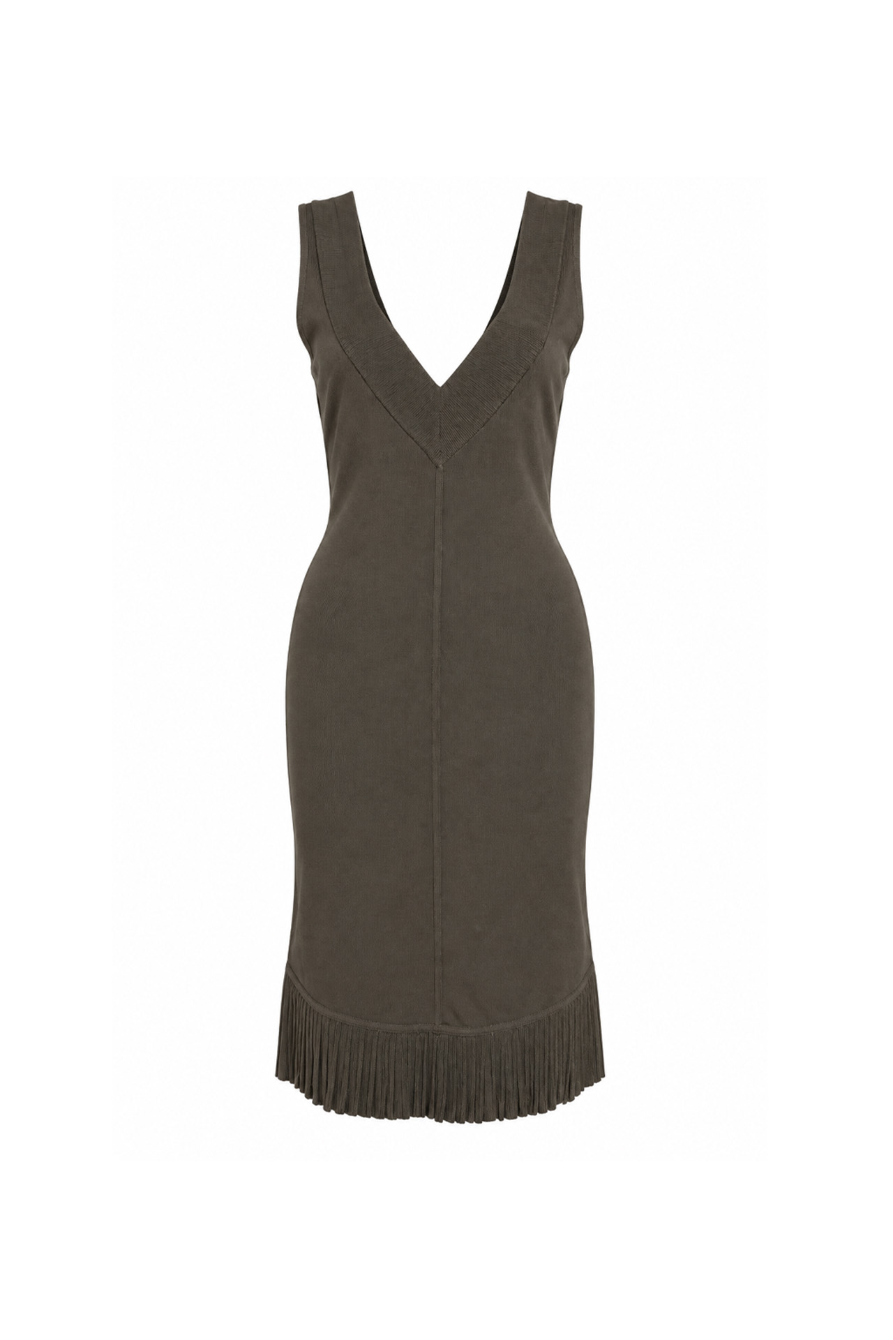 Alaïa Knit V-Neck Fringe Hem Dress- Preowned