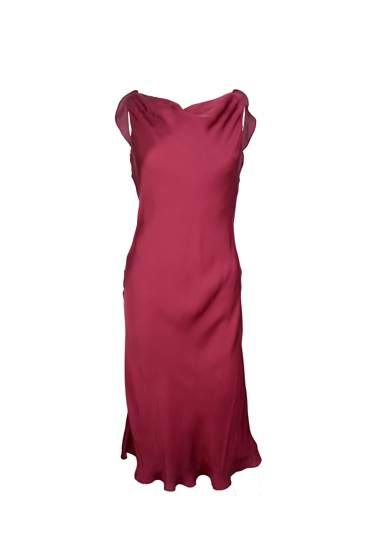 Ralph Lauren Burgundy Silk Cowl Neck Ruffle Back Midi Dress- Preowned