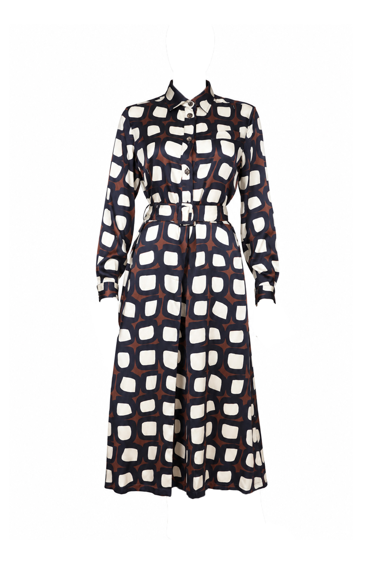 Kiton Silk Geometric Print Shirt Dress- Preowned